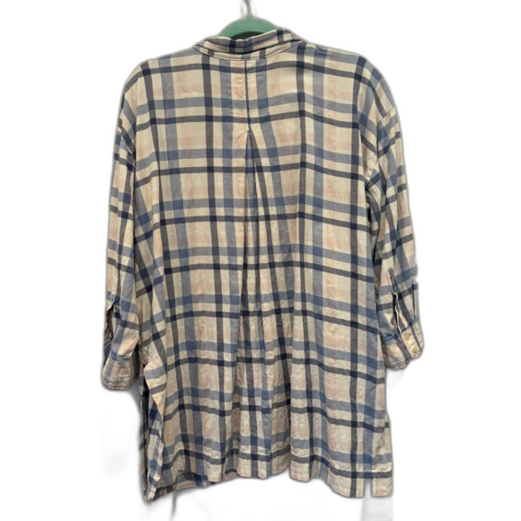 Johnny Was Top Button Up Floral Embroidered Boho Plaid Shirt Women sz Large - Picture 10 of 11